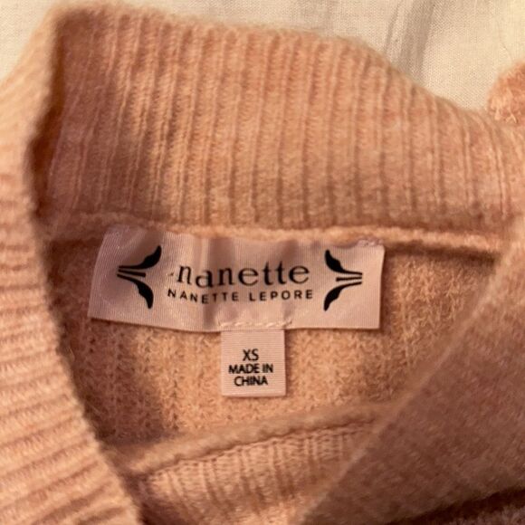 Nanette Lepore XS Blush Pink Puff Sleeve Fine Knit Mock Neck Pullover Sweater - Picture 10 of 12